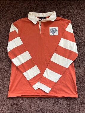 Poler Orange and White Striped Long-Sleeve Rugby Polo